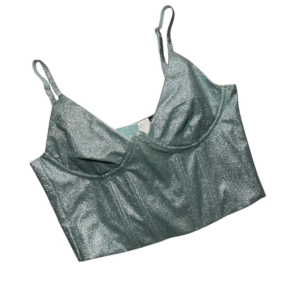 NWT Windsor Light Blue Sparkling Glitter Adjustable Corset Going Out Top